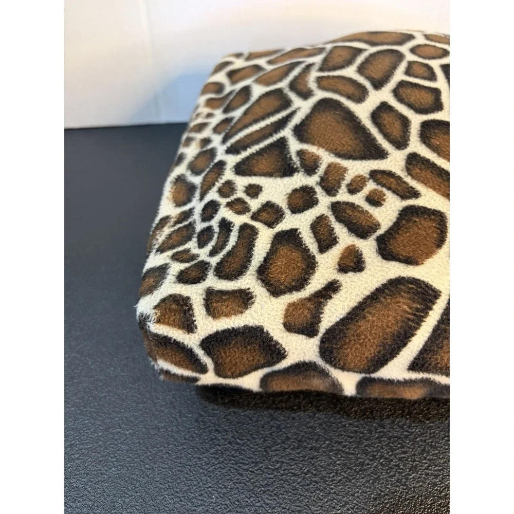 Giraffe Print Flannel Upholstered Foot Stool Ottoman Square Wood Vtg Y2K 12